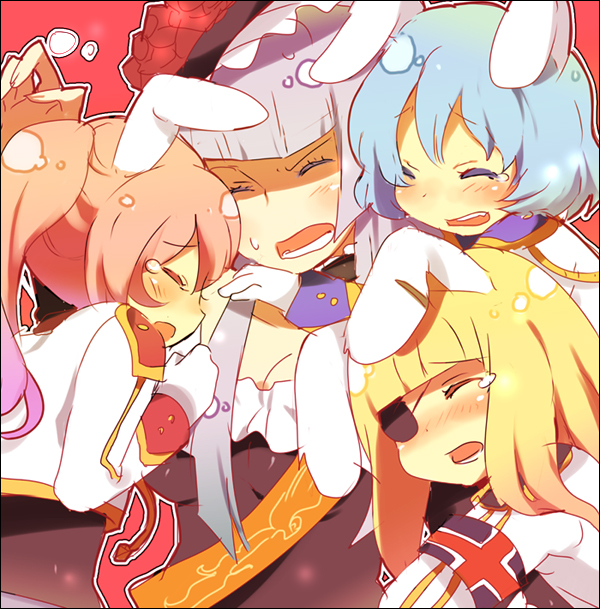 kl (dgzonbi), chiester00, chiester410, chiester45, chiester sisters, virgilia (umineko), alliance of the golden witch, umineko no naku koro ni, 00s, animal ears, closed eyes, hug, rabbit ears, tears