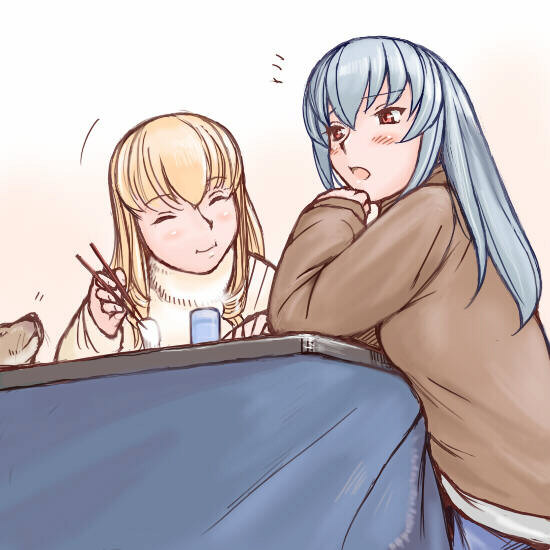 tsuda nanafushi, shinku, suigintou, rozen maiden, silver hair, 00s, aged up, blonde hair, casual, chopsticks, dog, eating, red eyes