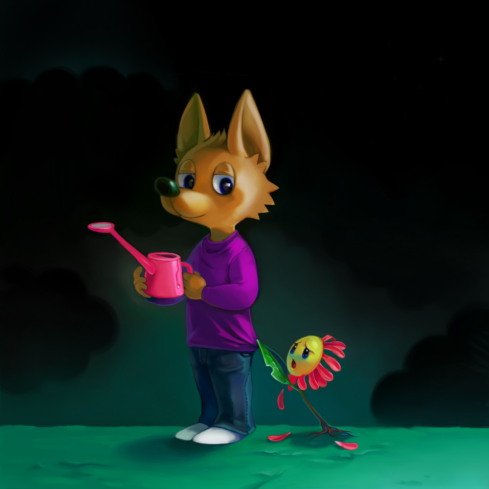 yukaman, denim, flower, fox, furry, grin, jeans, pants, smile, water