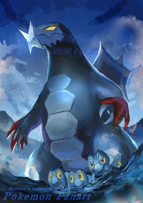 nanami lusia, baxcalibur, frigibax, nintendo, pokemon, black eyes, blue claws, blue spine, colored sclera, colored skin, dragon, fangs, grey skin, ice, long tail, no humans, pokemon (creature), pokemon focus, scales, skin fangs, spine, tail, v-shaped eyes, yellow eyes, yellow sclera