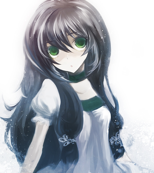 duca, original, tagme, black hair, choker, green eyes, long hair, simple background, white background