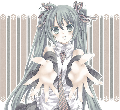citri, yuetsuki (ash), hatsune miku, vocaloid, bad id, bad pixiv id, lowres, 1girl, aqua eyes, aqua hair, detached sleeves, female focus, hair ribbon, necktie, ribbon, skirt, smile, solo, twintails
