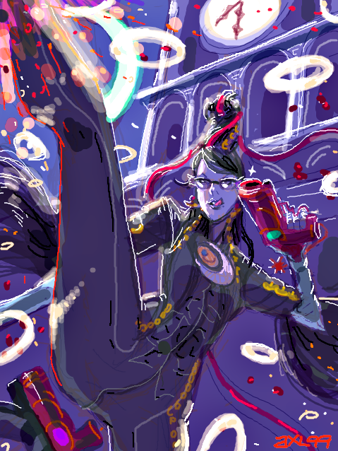 axl99, bayonetta, bayonetta (series), glasses, gun, long hair, very long hair, weapon