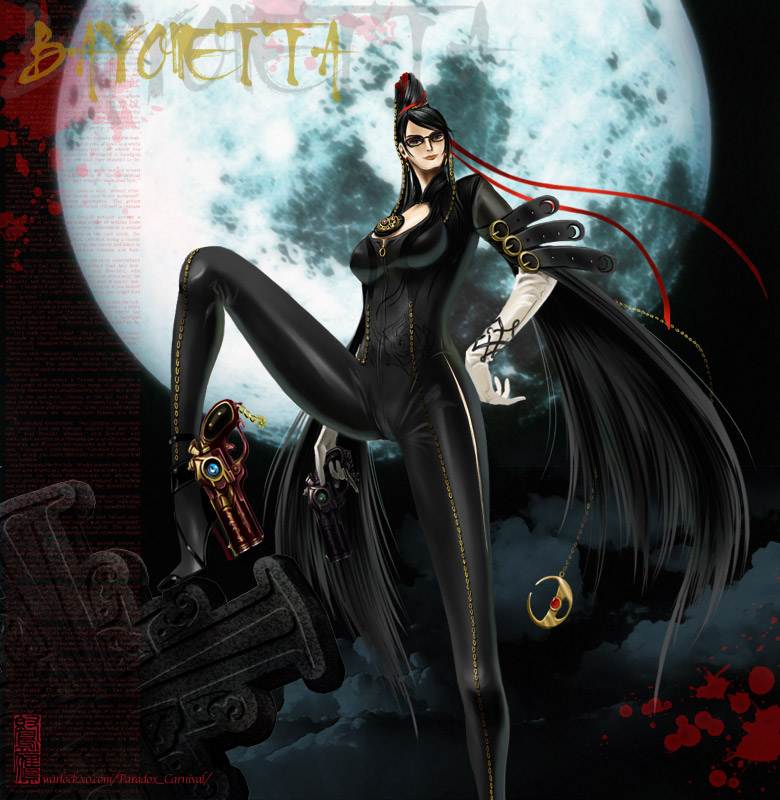 yurihisa watashitaka, bayonetta, bayonetta (series), glasses, gloves, gun, long hair, weapon