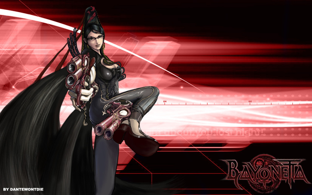 dantewontdie, bayonetta, bayonetta (series), artist name, glasses, gun, long hair, weapon