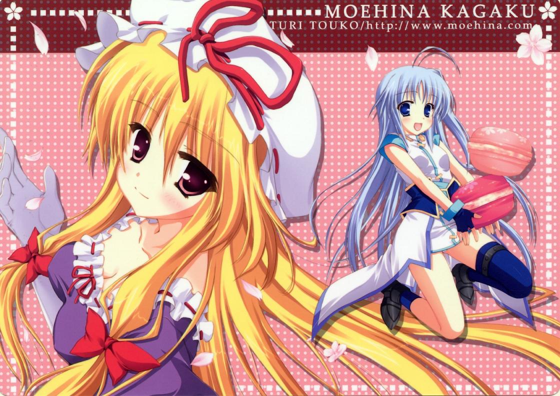 hinamatsuri touko, reinforce zwei, yakumo yukari, lyrical nanoha, mahou shoujo lyrical nanoha, touhou, 00s, 2girls, blonde hair, blue hair, crossover, magical girl, mini person, minigirl, multiple girls, thighhighs