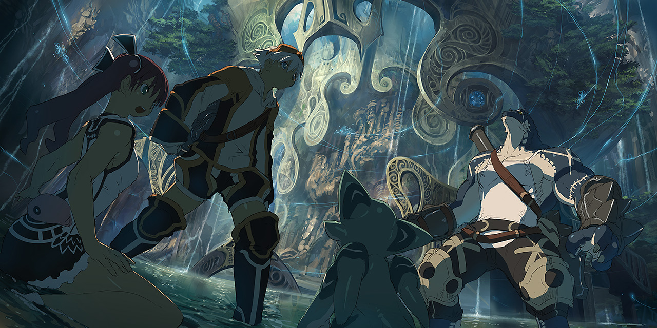 nouzui, original, bad id, bad pixiv id, 1girl, 2boys, creature, monster, multiple boys, scenery