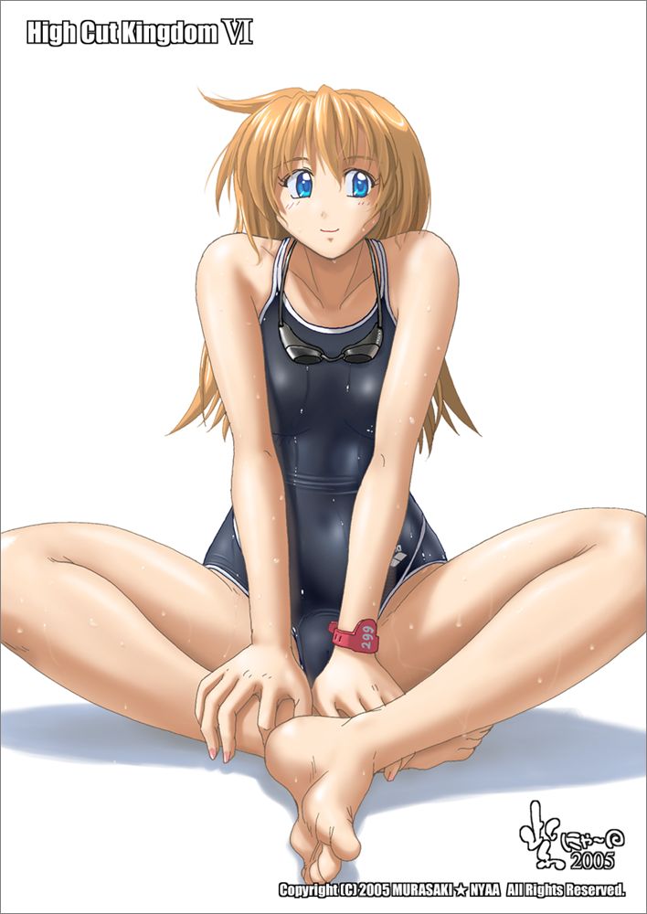 nyanko batake, high cut kingdom, blue eyes, competition swimsuit, one-piece swimsuit, swimsuit