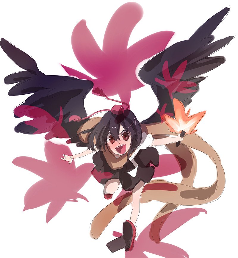 kazune (baumkuchen), shameimaru aya, touhou, bad id, bad pixiv id, 1girl, black hair, blush, brown eyes, female focus, geta, hat, looking at viewer, open mouth, short hair, solo, tengu-geta