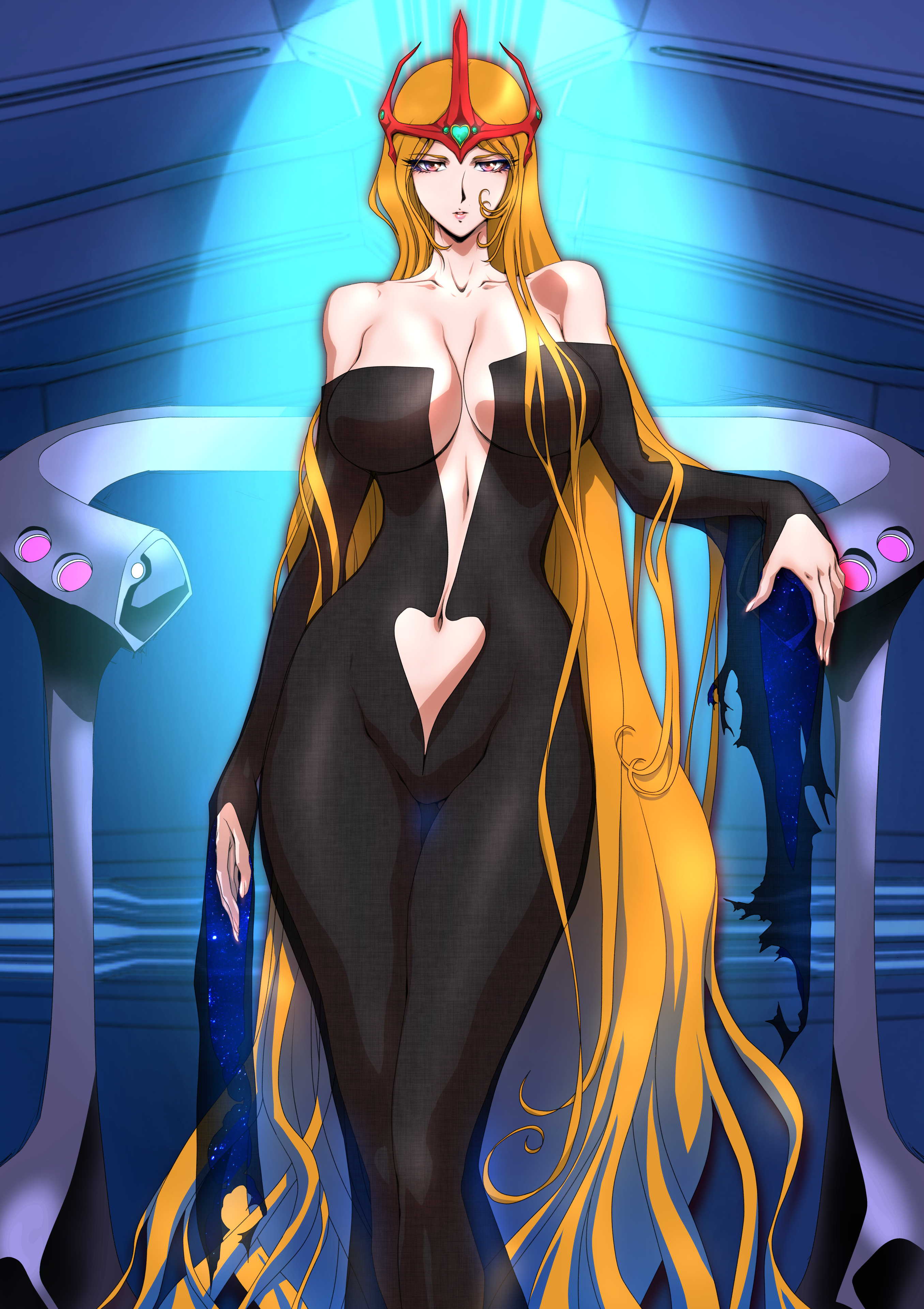 yuri ai, 1girl, absurdly long hair, blonde hair, long hair, solo, very long hair