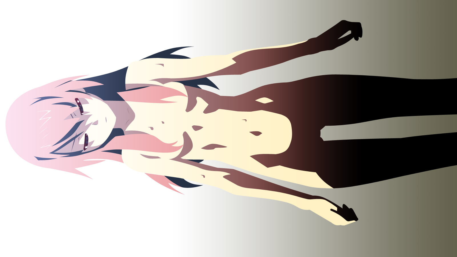 kuresu (alice-pma), senjougahara hitagi, bakemonogatari, monogatari (series), bad id, bad pixiv id, derivative work, highres, vector trace, 00s, 1girl, breasts, censored, completely nude, convenient censoring, female focus, hair censor, hair over breasts, long hair, nude, purple eyes, purple hair, small breasts, solo