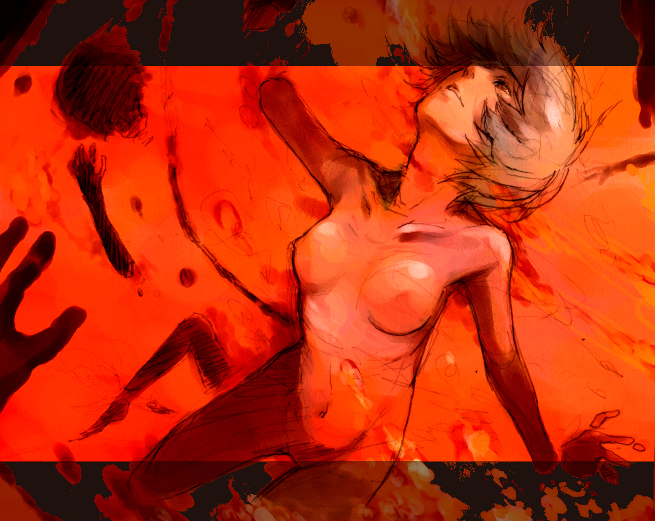 ptiki, ayanami rei, neon genesis evangelion, amputee, aquarium, blue hair, completely nude, lcl, nipples, nude, reiquarium, short hair, solo