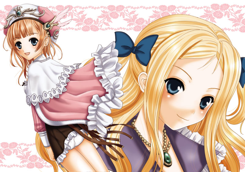 inumori sayaka, cuderia von feuerbach, rorolina frixell, atelier (series), atelier rorona, 2girls, bow, candid, female focus, hat, jewelry, multiple girls, panties, pendant, underwear, upskirt