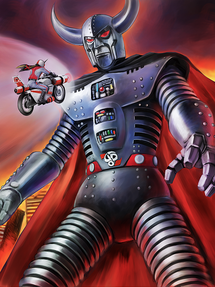 yusao, cruiser (kamen rider), kamen rider x, king dark, kamen rider, kamen rider x (series), vehicle, battle, cape, giant, motor vehicle, motorcycle, robot, scarf