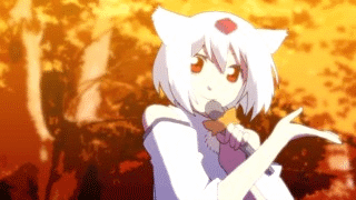 inubashiri momiji, macross, macross frontier, touhou, animated, animated gif, lowres, 1girl, m/, animal ears, female focus, parody, seikan hikou, solo, wolf ears