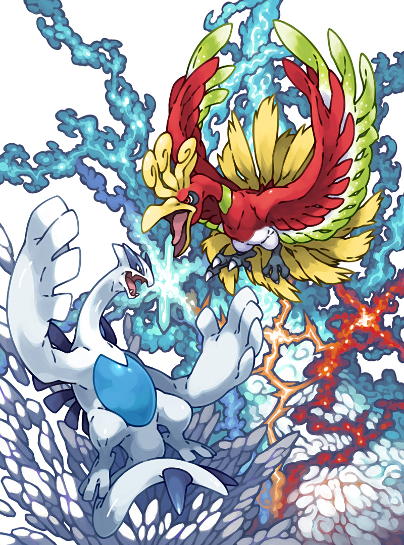pearl7, ho-oh, lugia, nintendo, pokemon, gen 2 pokemon, legendary pokemon, no humans, pokemon (creature)