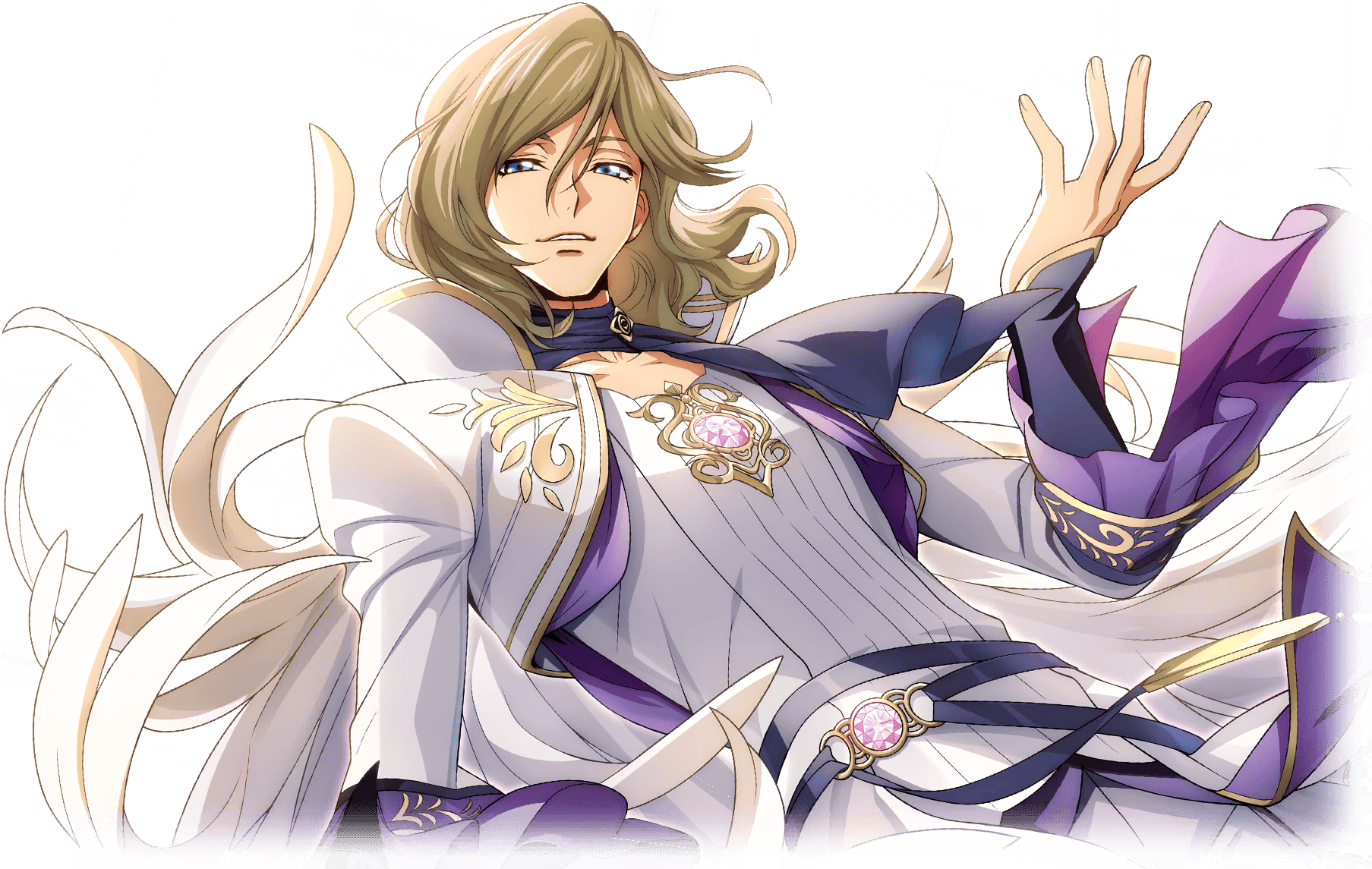 f4samurai, clovis la britannia, code geass, code geass: lost stories, highres, official art, tagme, 1boy, blonde hair, blue eyes, blue sky, chain, happy, looking at viewer, medium hair, sky, smile, solo, teeth