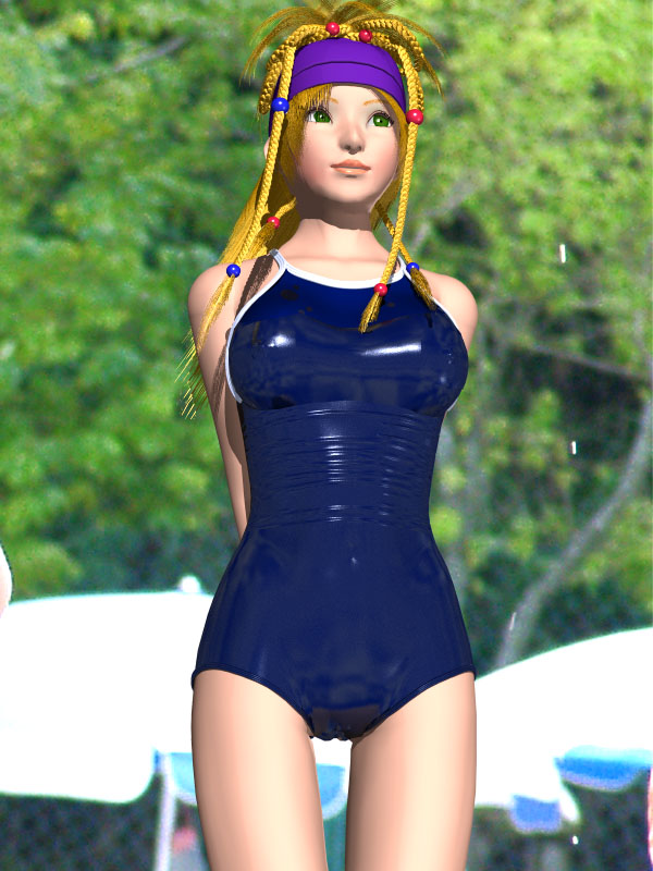 rikku (ff10), final fantasy, final fantasy x, final fantasy x-2, 00s, 1girl, 3d, blonde hair, braid, green eyes, swimsuit