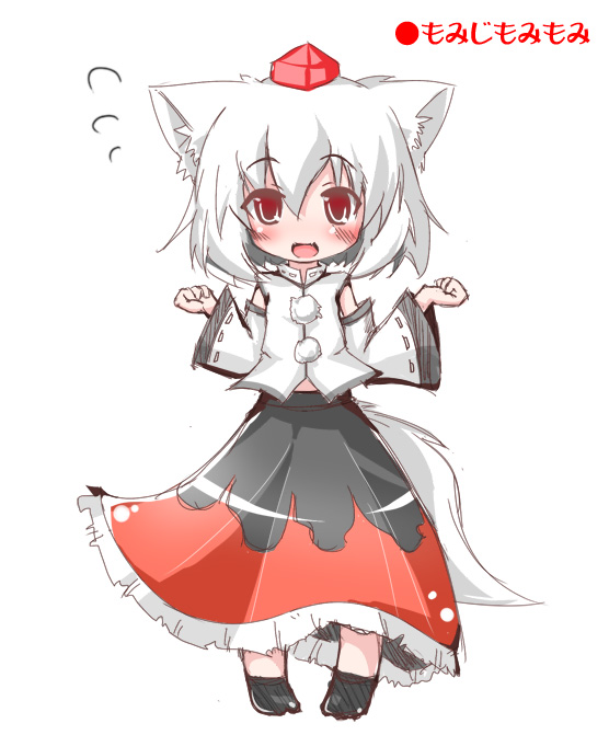 maitora, inubashiri momiji, touhou, 1girl, aged down, animal ears, blush, chibi, female focus, full body, hat, recording, simple background, solo, standing, tail, viewfinder, white background, white hair
