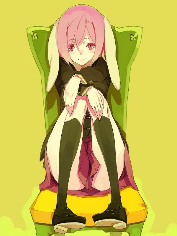 fakepucco, reisen, touhou, black legwear, 1girl, alternate hair color, animal ears, collared shirt, female focus, purple hair, rabbit ears, red eyes, shirt, short hair, skirt, solo