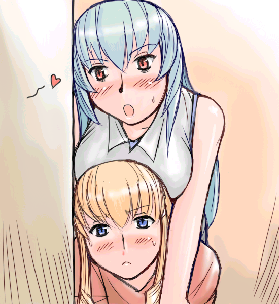 tsuda nanafushi, shinku, suigintou, rozen maiden, silver hair, 00s, aged up, blonde hair, blue eyes, blush, casual, heart, red eyes