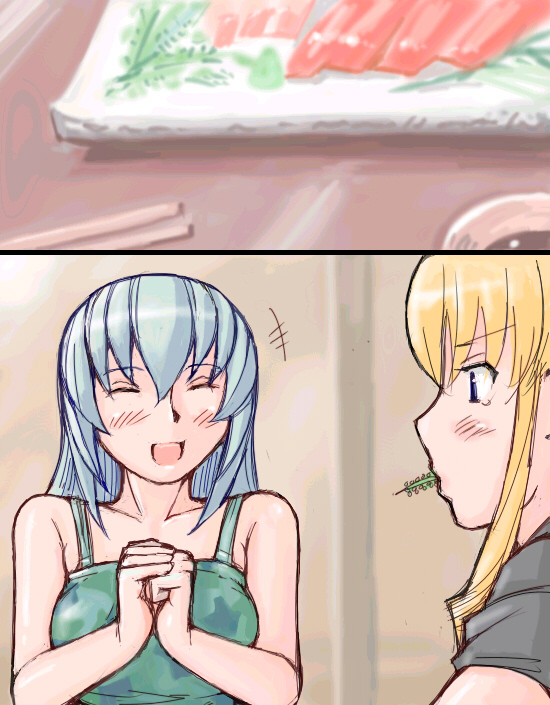 tsuda nanafushi, shinku, suigintou, rozen maiden, silver hair, 00s, aged up, blonde hair, blue eyes, casual, eating