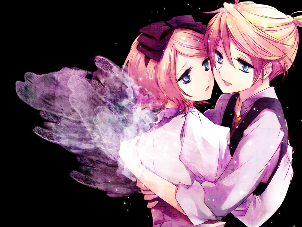 inko (mini), kagamine len, kagamine rin, vocaloid, bad id, bad pixiv id, 1boy, 1girl, blonde hair, blue eyes, brother and sister, dress, formal clothes, hair ribbon, ribbon, short hair, siblings, smile, suit, twins