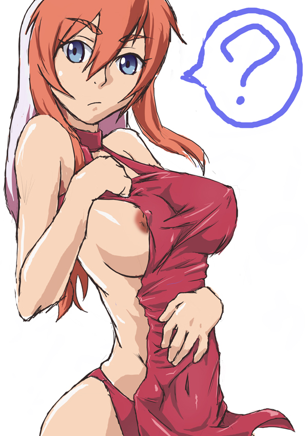 kyabakurabakufu, birdy cephon altera, tetsuwan birdy, 1girl, ?, areola slip, blue eyes, breasts, female focus, multicolored hair, nipple slip, nipples, panties, sideboob, solo, underwear