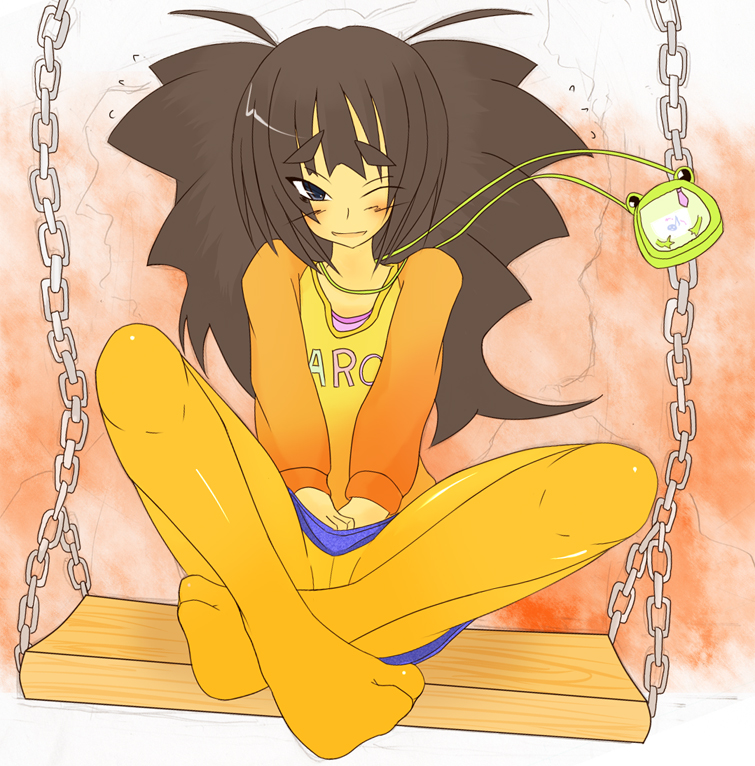 yae (snosui7), brown eyes, brown hair, pantyhose, skirt, sweater, swing