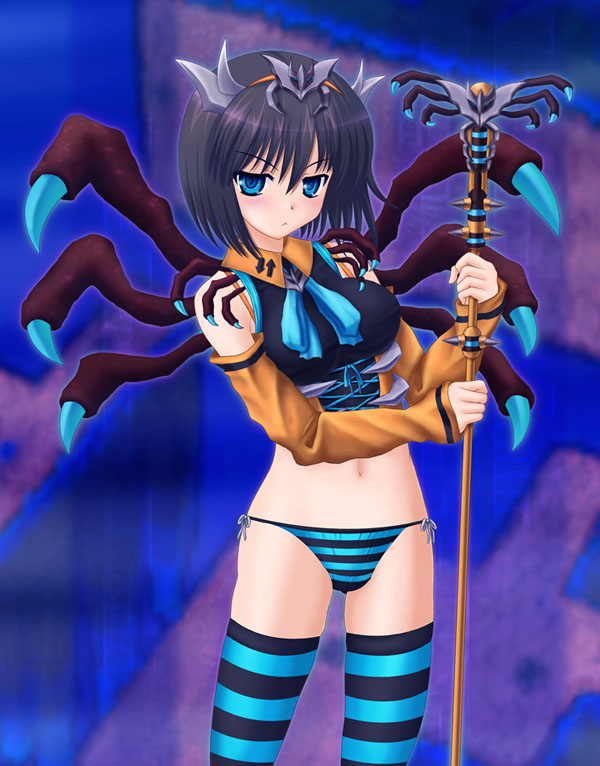 aoi kanan, giratina, nintendo, pokemon, 00s, 1girl, black hair, blue eyes, breasts, female focus, gen 4 pokemon, legendary pokemon, loli, navel, panties, personification, socks, solo, striped clothes, striped panties, underwear