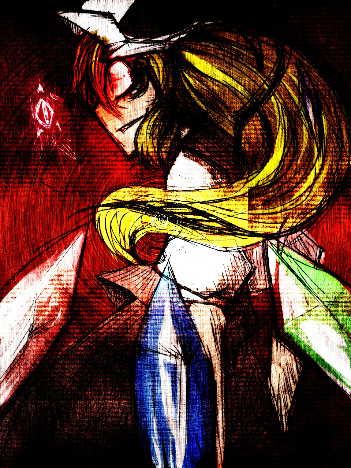 konohana saku, flandre scarlet, touhou, bad id, bad pixiv id, highres, 1girl, blonde hair, female focus, from side, hat, long hair, red eyes, solo, wings