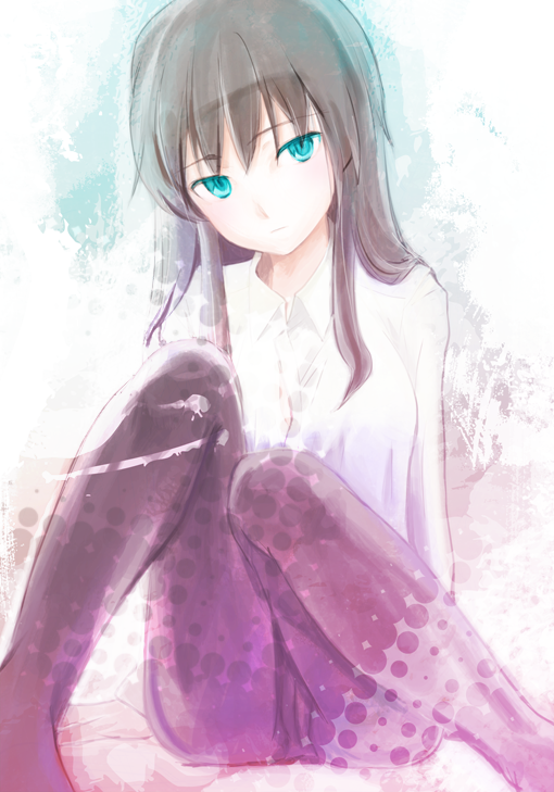 iekk, elizabeth f. beurling, strike witches, strike witches: suomus misfits squadron, world witches series, bad id, bad pixiv id, 00s, 1girl, aqua eyes, ass, blue eyes, brown hair, female focus, long hair, panties, panties under pantyhose, pantyhose, shirt, sitting, solo, underwear