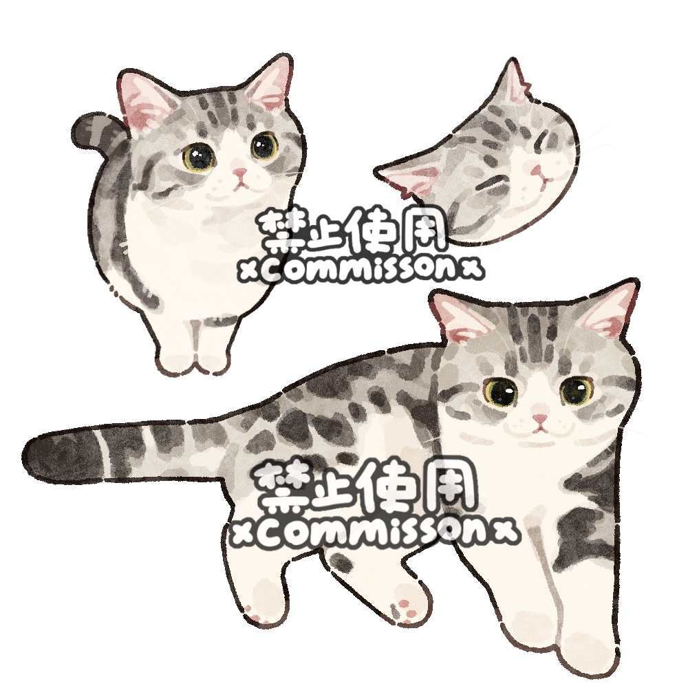 original, commission, animal, animal focus, artist name, cat, closed eyes, dragon li cat, looking down, multiple views, no humans, portrait, simple background, square, watermark, whiskers, white background, xiao bo kuai kuai, yellow eyes