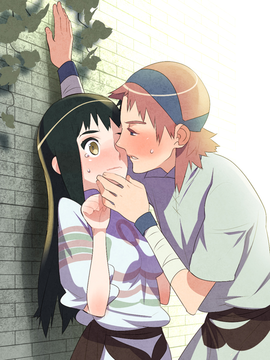 tensugi takashi, mono (shadow of the colossus), wander (shadow of the colossus), shadow of the colossus, bad id, bad pixiv id, 1boy, 1girl, black hair, blue eyes, blush, brown hair, couple, hetero, long hair, short hair, sweat, tears, yellow eyes