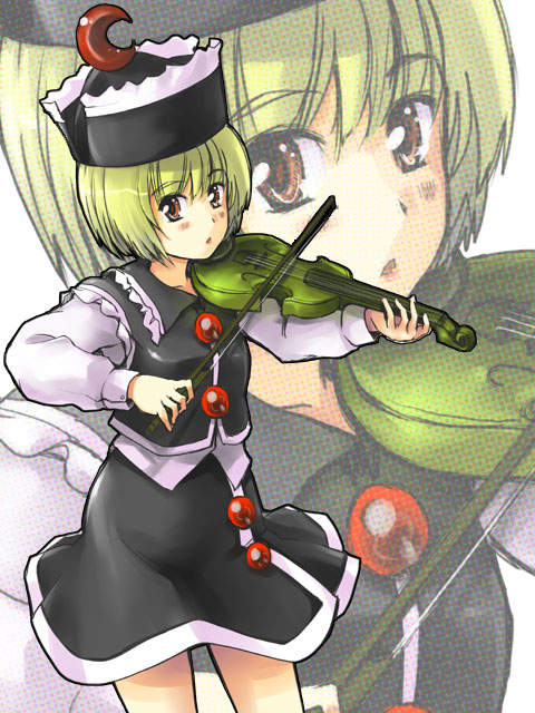 hitoshise, nise nanatsura, lunasa prismriver, touhou, bad id, bad pixiv id, 1girl, blonde hair, female focus, hat, instrument, short hair, solo, violin, zoom layer