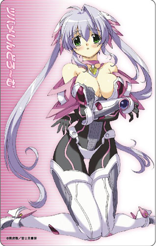 akane kotetsu, kurashiki tsubame, tsubame (tsubame syndrome), tsubame syndrome, breast hold, striped, lowres, official art, 1girl, :o, ahoge, armor, blue hair, blush, bodysuit, boots, breasts, card (medium), choker, cleavage, embarrassed, female focus, gauntlets, green eyes, hair ornament, high heels, jewelry, kneeling, large breasts, long hair, off shoulder, open clothes, open mouth, pendant, shoes, solo, thigh boots, thigh gap, thighhighs, twintails, white thighhighs, wide hips