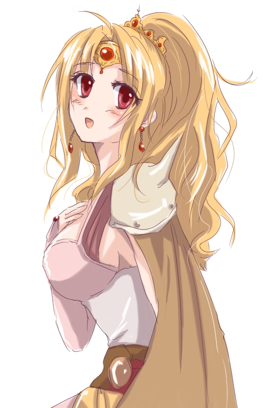 minnku, rosa farrell, final fantasy, final fantasy iv, bad id, bad pixiv id, 1990s (style), armor, blonde hair, bridal gauntlets, cape, hair ornament, pauldrons, ponytail, profile, red eyes, retro artstyle, shoulder armor, shoulder guard, solo