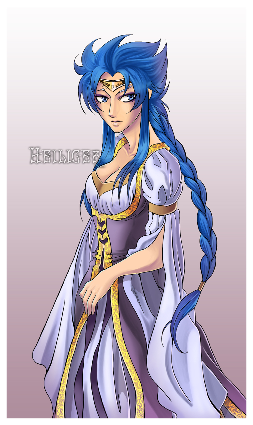 highres, blue eyes, blue hair, celtic, dress, long hair