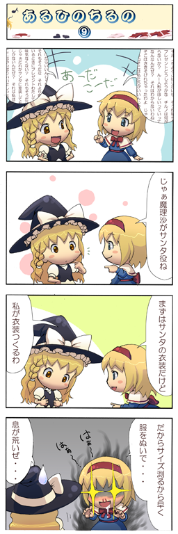 shiroi karasu, alice margatroid, kirisame marisa, touhou, bad id, bad pixiv id, translation request, + +, 2girls, 4koma, blonde hair, blood, comic, female focus, female pervert, multiple girls, nosebleed, pervert, saliva, you gonna get raped