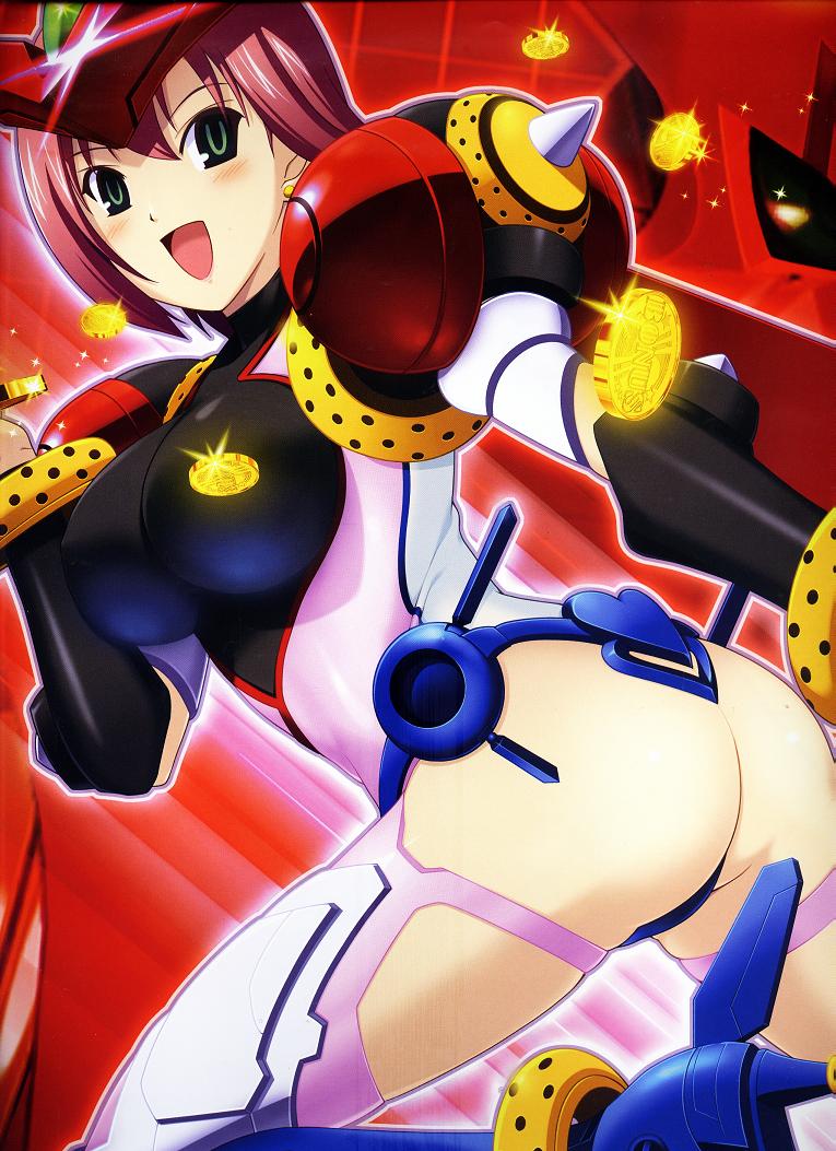 koutaro, rio rollins, super blackjack, ass, coin, gold, green eyes, outline, red hair, solo