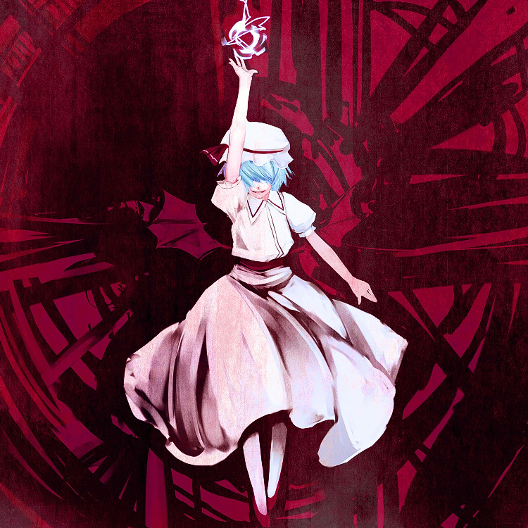 totteri, remilia scarlet, touhou, 1girl, blue hair, female focus, gradient background, hat, short hair, solo