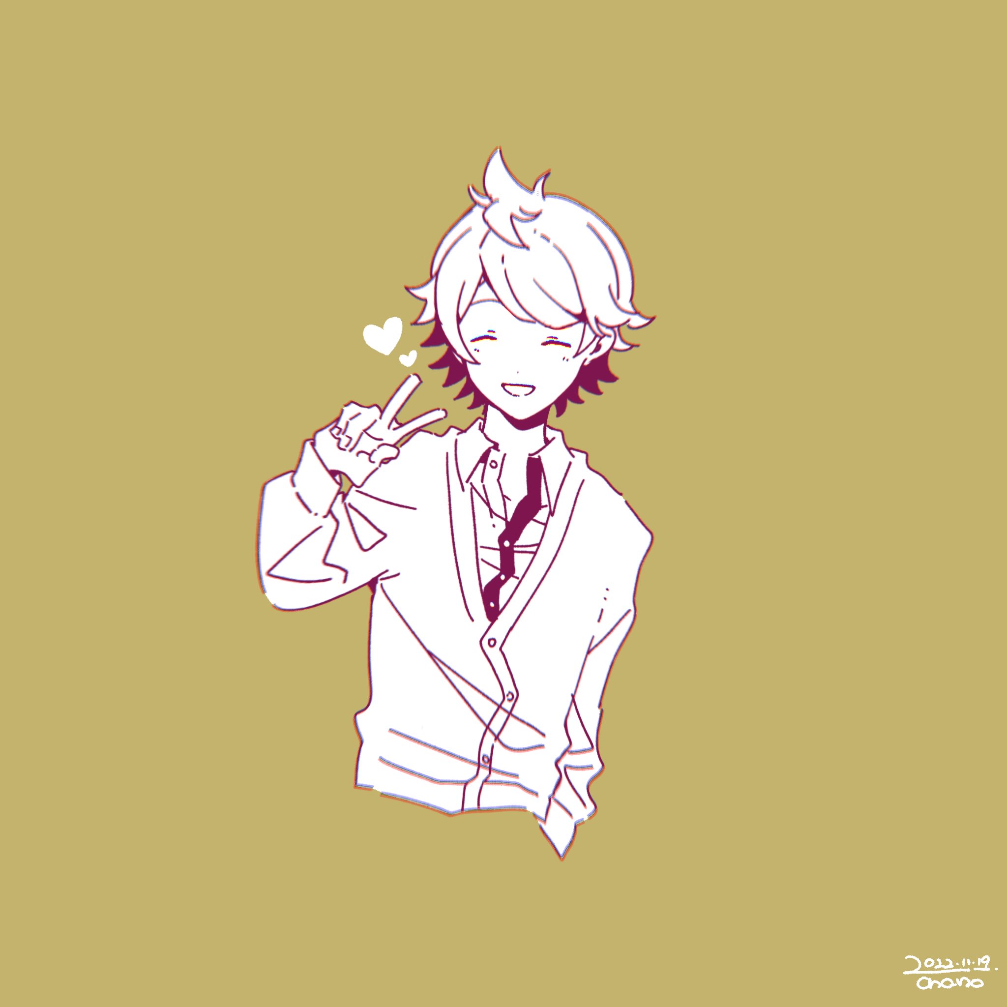 gamon yuuta, occultic;nine, science adventure, commentary request, highres, 1boy, collared shirt, enomotochano, long sleeves, looking at viewer, male focus, monochrome, open mouth, shirt, short hair, simple background, smile, solo, upper body