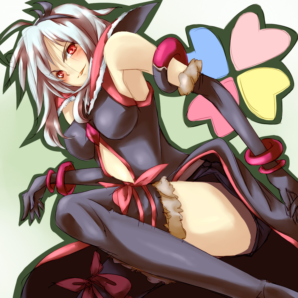 aa6, aaii, eas (fresh precure!), higashi setsuna, fresh precure!, precure, silver hair, 00s, 1girl, breasts, female focus, red eyes, solo, thighhighs