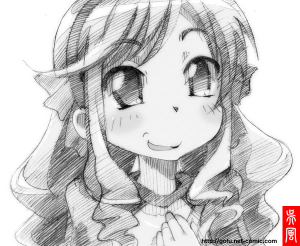 gofu, kujiin mika, kanamemo, traditional media, 00s, greyscale, monochrome, sketch, solo