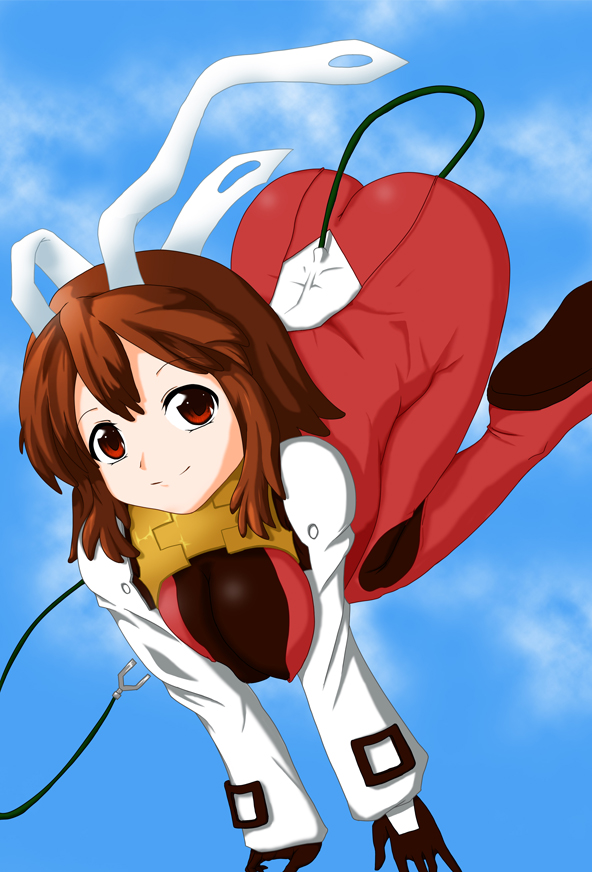 eikevol, plug cryostat, fight ippatsu! juuden-chan!!, 00s, 1girl, bodysuit, breasts, brown hair, covered erect nipples, electric plug, female focus, large breasts, short hair, solo