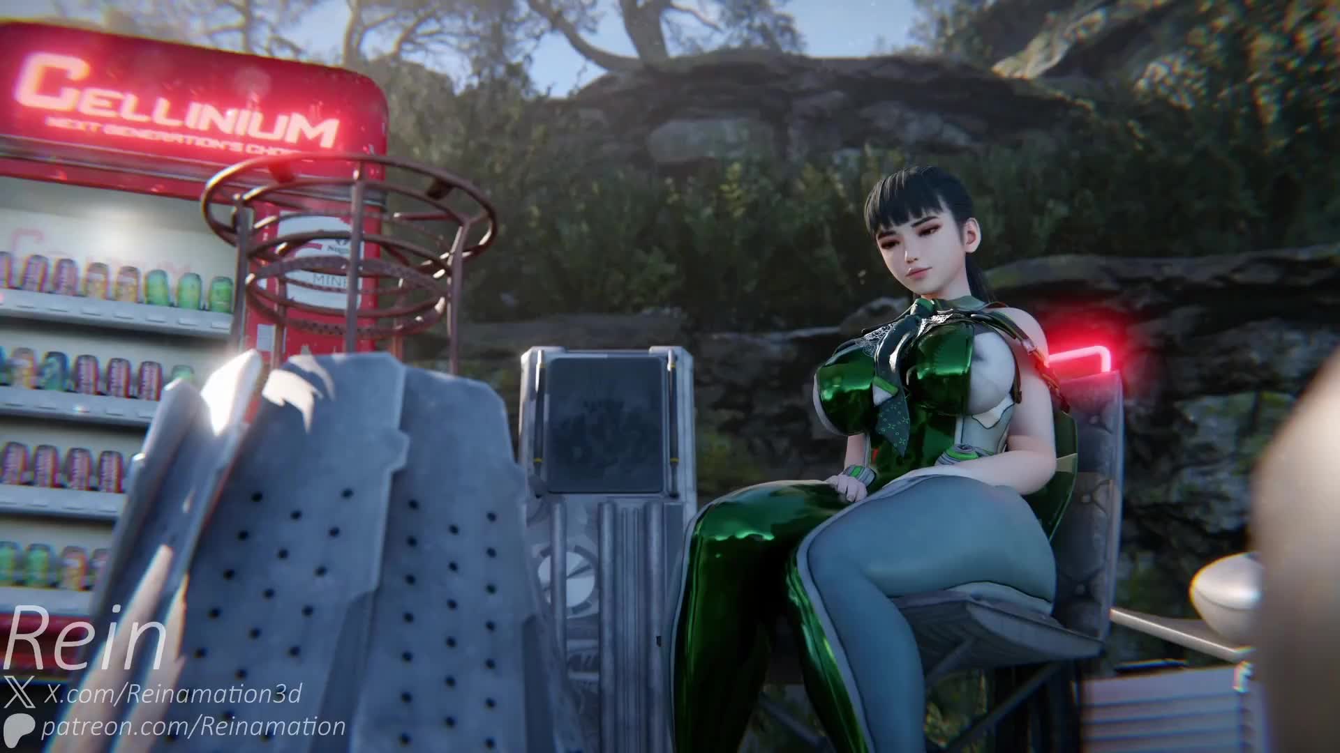 opennsfwsp, reinamation3d, zerodiamonds (voice actor), eve (stellar blade), stellar blade, animated, highres, sound, tagme, video, 1boy, 1girl, 3d, alternate breast size (larger), artist name, bare shoulders, black hair, blunt bangs, blush, bodysuit, breasts, brown eyes, campfire, clothed female nude male, cum, cum in mouth, curvy, door, ejaculation, erection, fellatio, grabbing another's head, handjob, hetero, huge breasts, huge penis, indoors, kneeling, long hair, looking at another, moaning, necktie, nude, oral, outdoors, patreon username, penis, ponytail, shiny skin, testicles, thick thighs, thighs, uncensored, veins, veiny penis, vending machine, very long hair, wide hips