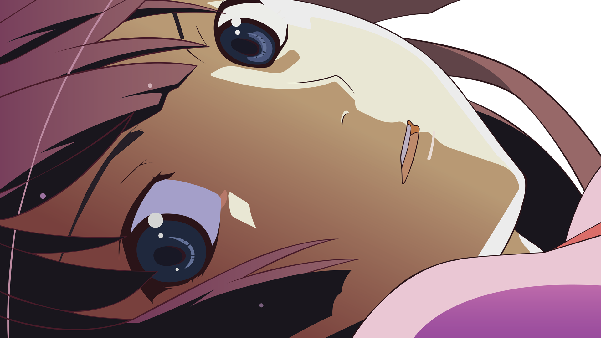 senjougahara hitagi, bakemonogatari, monogatari (series), derivative work, highres, vector trace, 00s, 1girl, blue eyes, close-up, female focus, long hair, purple hair, school uniform, solo, transparent background