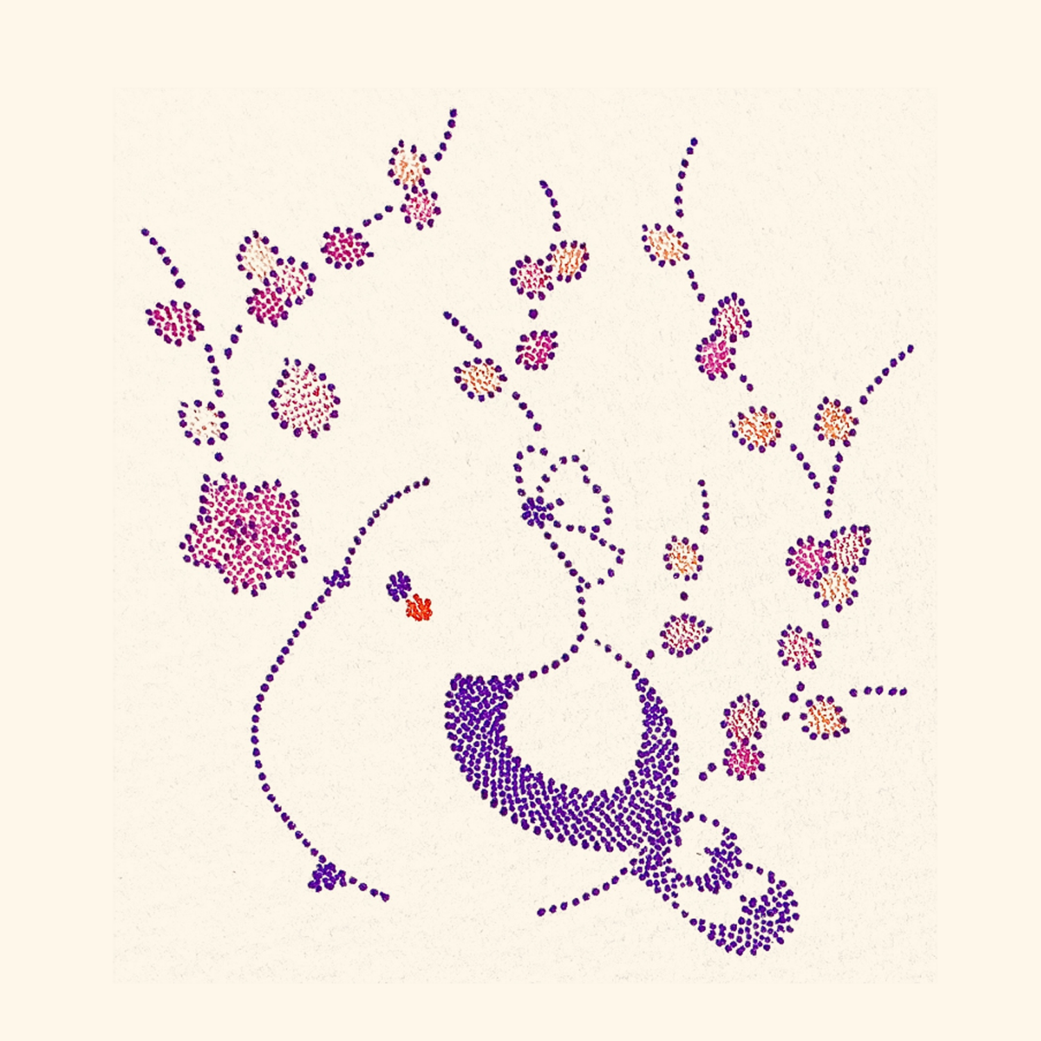 original, commentary request, highres, traditional media, animal focus, bird, flower, from side, hair flower, hair ornament, leaf, no humans, profile, ribbon, solo, usagi shigeko