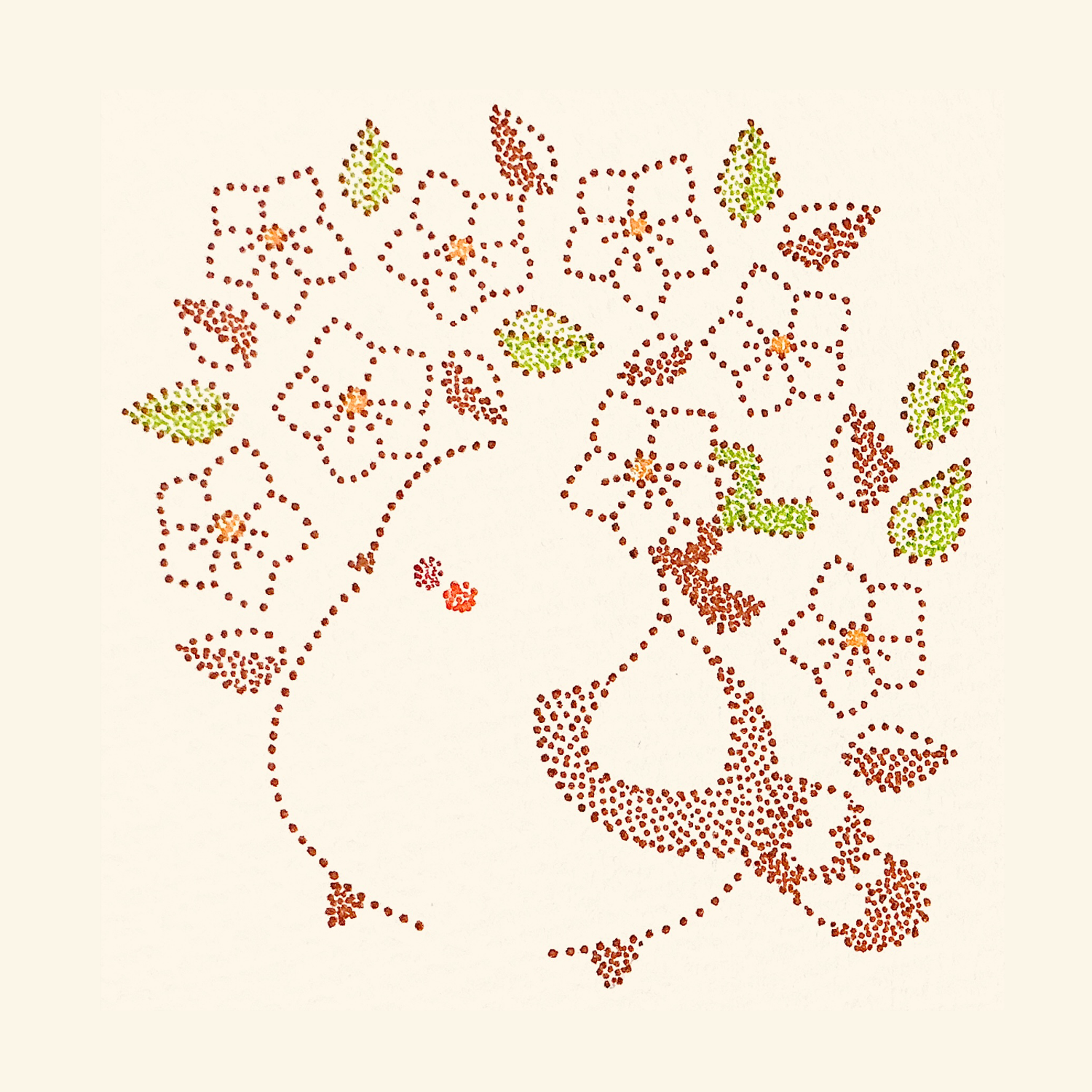 original, commentary request, highres, traditional media, animal focus, bird, flower, from side, full body, leaf, long-tailed tit, no humans, solo, tit (bird), usagi shigeko, white flower