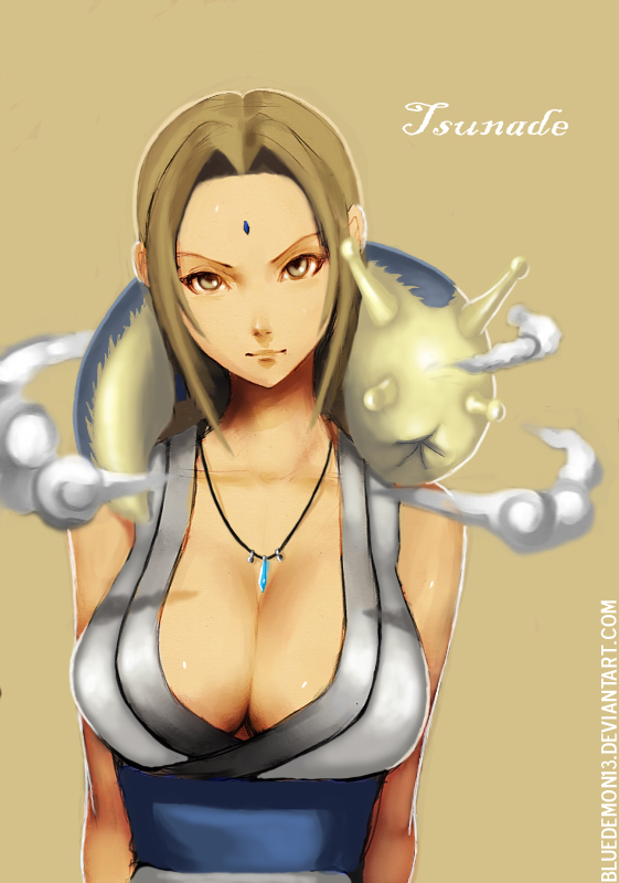 bluedemon13, tsunade (naruto), banned artist, naruto, breasts, cleavage, hokage, jewelry, necklace, slug